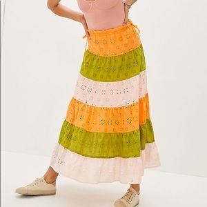 Anthropologie Orange, Green, and Pink Maxi Skirt